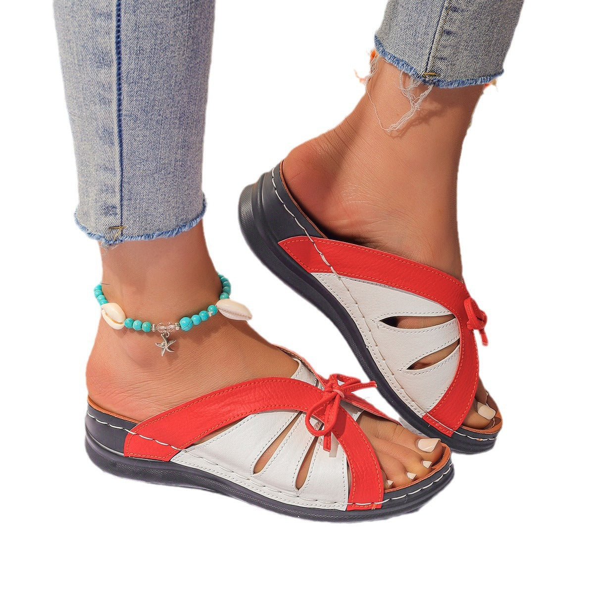 Plus Size Hollow Fish Mouth Wedge Slippers