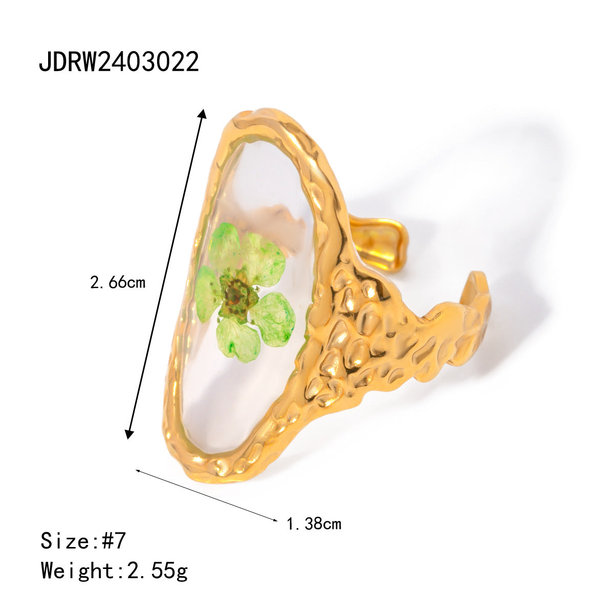 Stainless Steel Round Preserved Flower Orange Ring