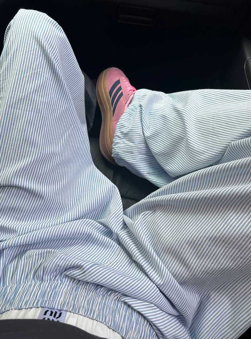 Vertical Stripe Wide-Leg Pants