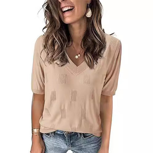 European And American V-neck Summer Knitwear Short Sleeve Top