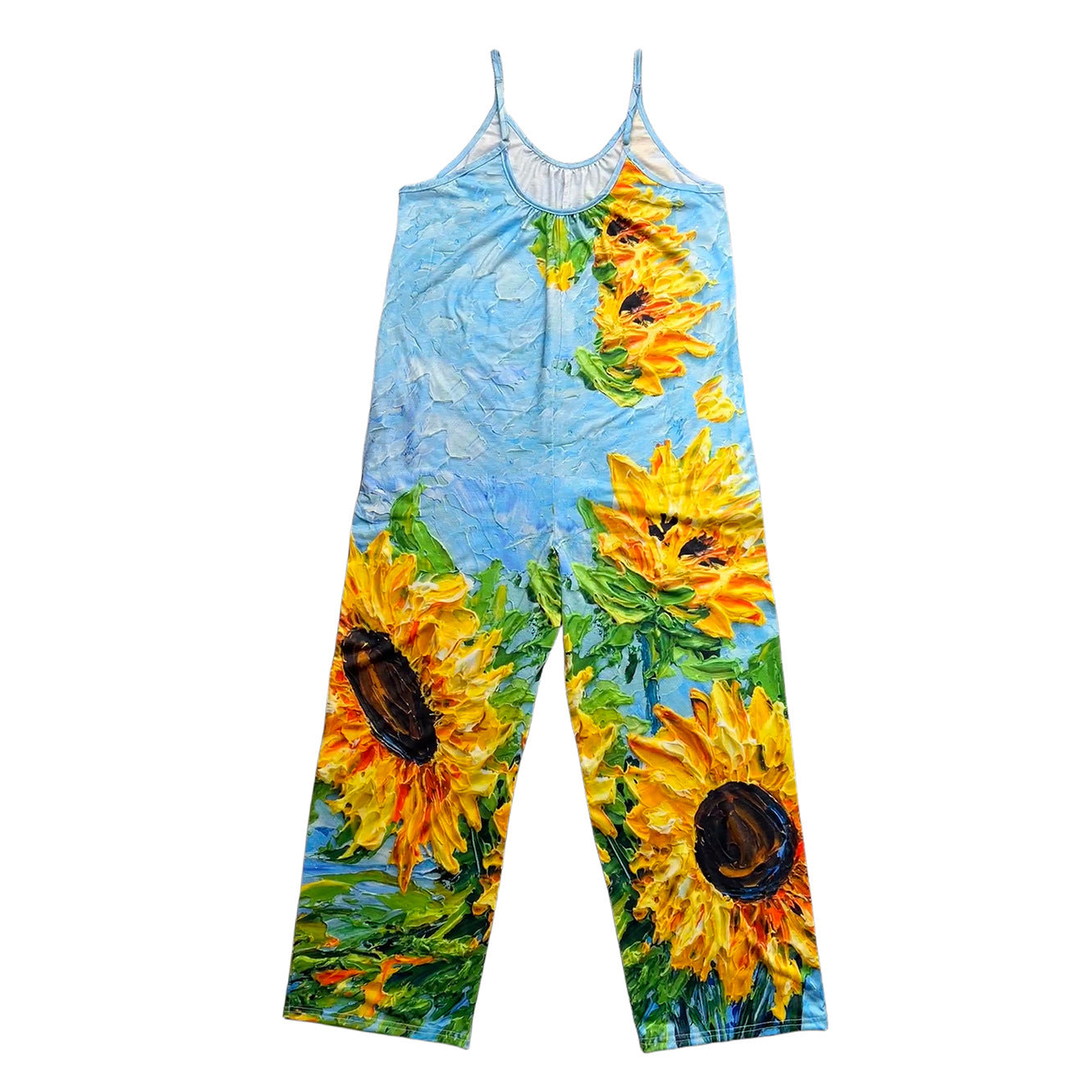 Spring And Summer Bohemian Style Sunflower Print Pleated Suspenders