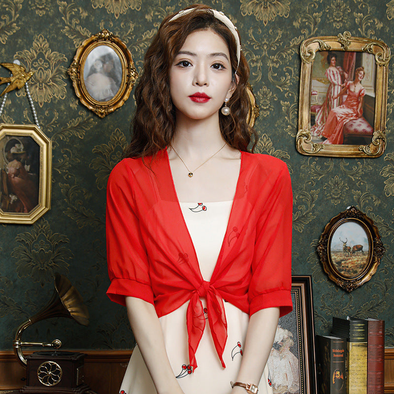 Women's Fashion Suspender Skirt Small Shawl Tulle Cardigan Top