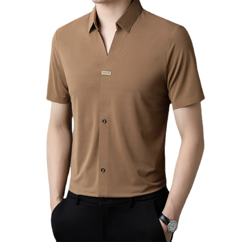 Thin Business Casual Men's Draping Summer Ice Silk Short Sleeve Shirt