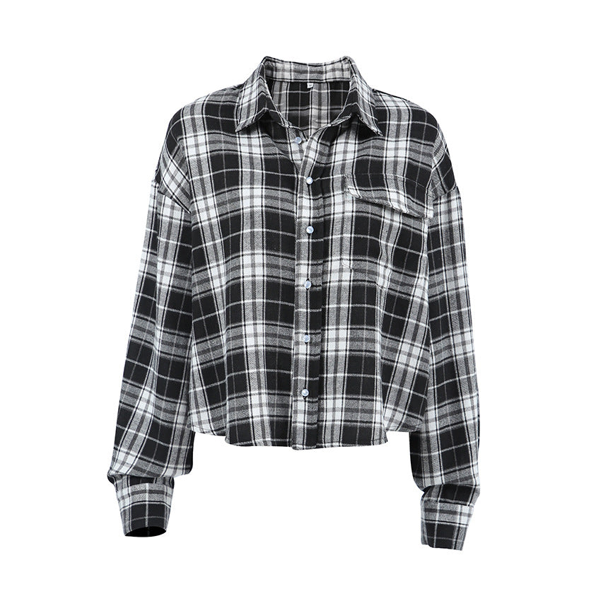 Black And White Lattice Pattern Shirt Loose-fitting Women's