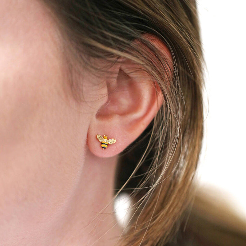 Little Stud Earrings Female Asymmetric Bee