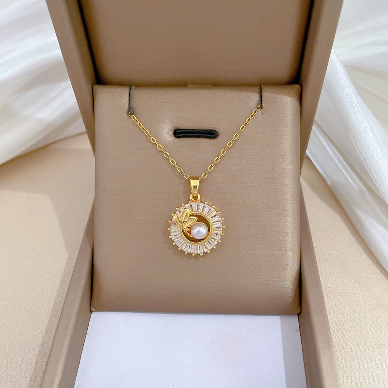 Square Full Diamond Round Ring Leaves Necklace And Earrings Suite