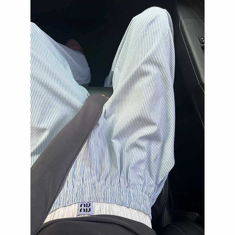 Vertical Stripe Wide-Leg Pants