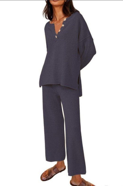 Solid Color Loose Leisure Two-Piece Set