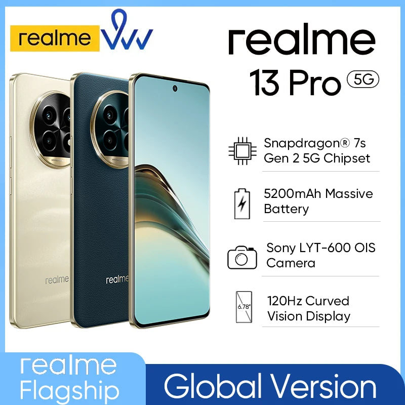 Global Version realme 13 Pro Smartphone Snapdragon 7s Gen 2 5G Chipset Sony LYT-600 OIS Camera 120Hz Curved Display AI Imaging