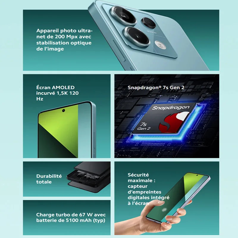 Xiaomi Redmi Note 13 Pro 5G,Smart Phones,NFC,6.67" 1.5K AMOLED display,120Hz,200MP Camera,67W Charger,5100mAh Battery,Global Version