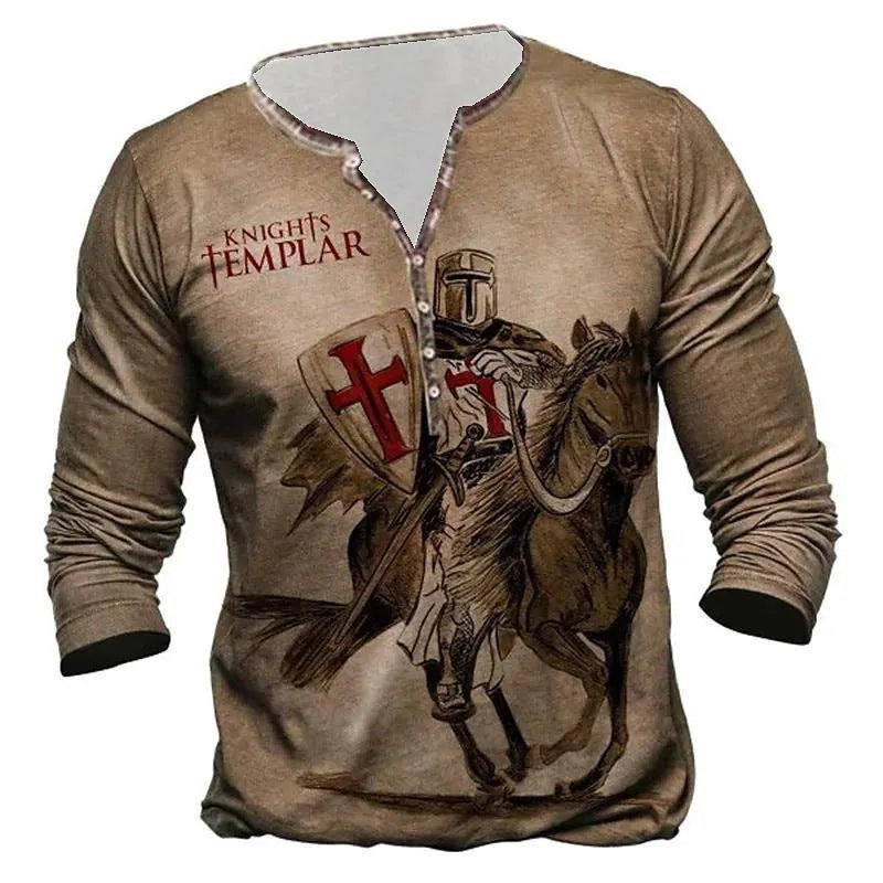 Men's Medieval Digital Print Long Sleeve T-shirt