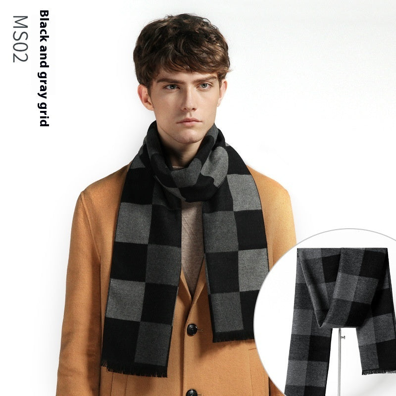 Simple Plaid Artificial Cashmere Warm Scarf
