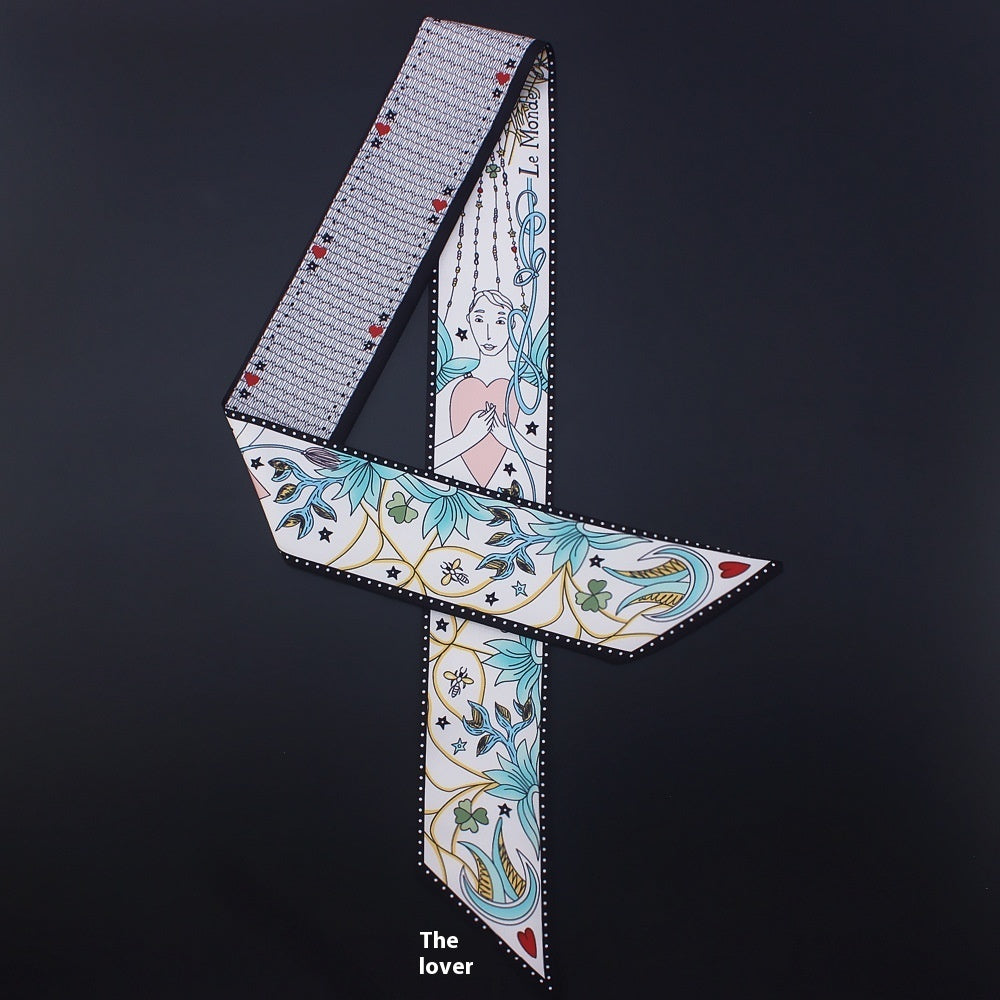 Tarot Series Duplex Printing Twill Silk Scarves with Tied Bag Handles