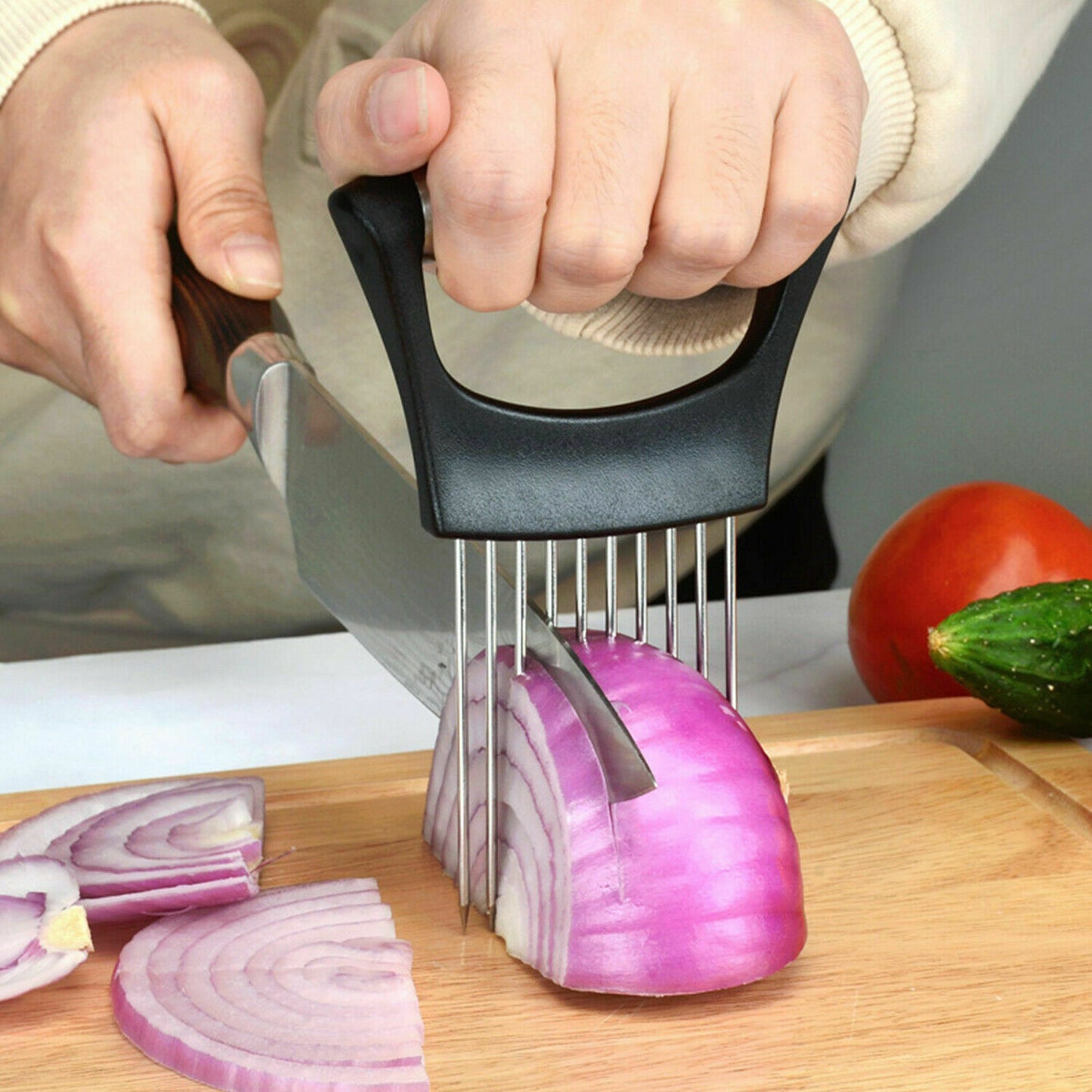 Food Slice Assistant Stainless Steel Onion and Tomato Slicer