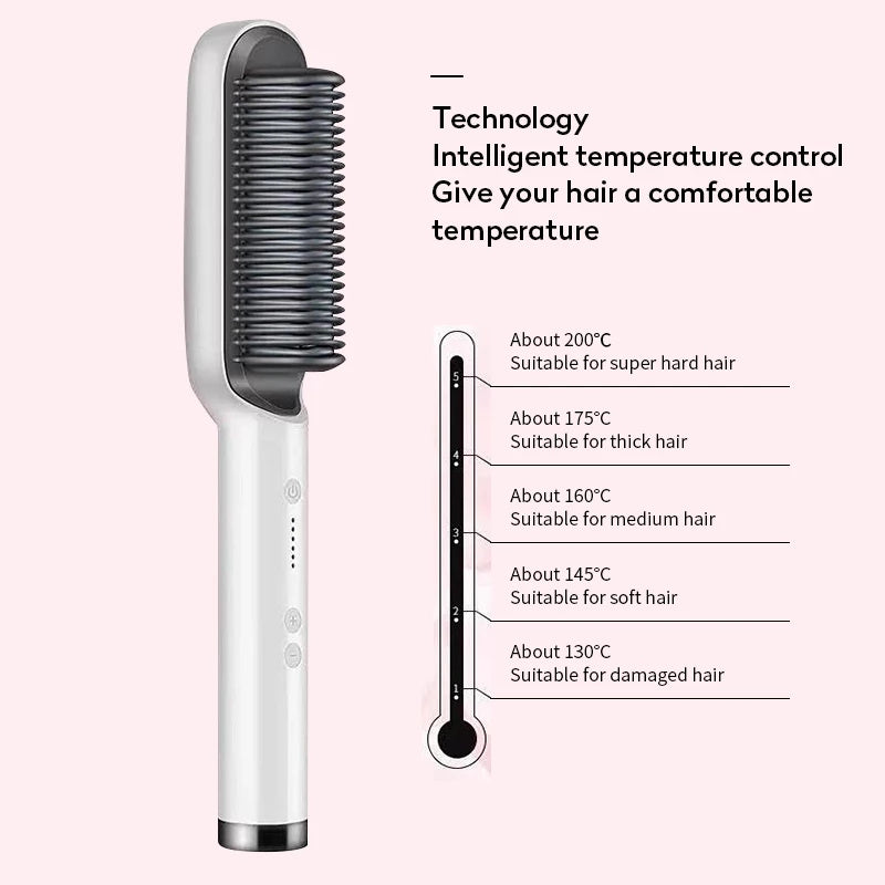 2 In 1 Hair Straightener Hot Comb Curling Brush