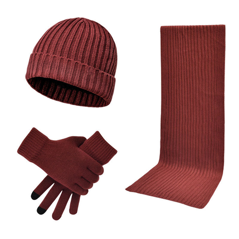 Men's Women's Knitted Wool Hat Scarf Gloves Set