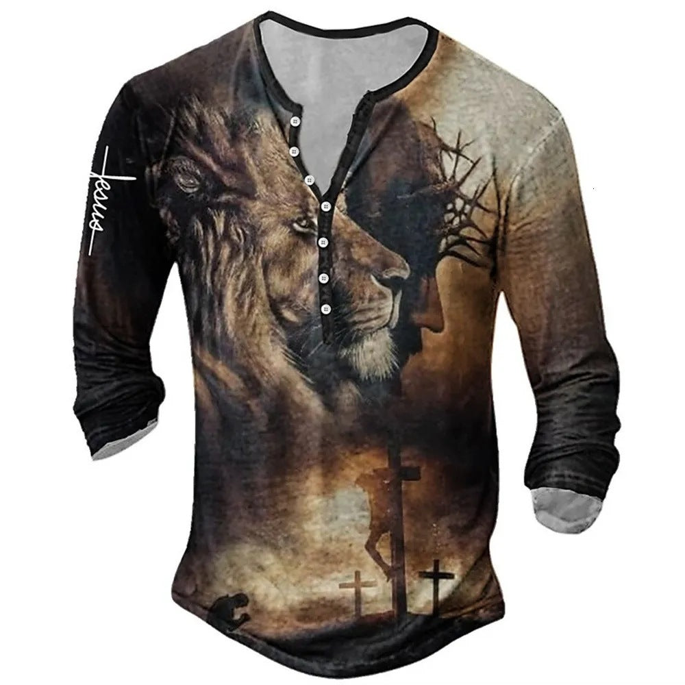 Men's Medieval Digital Print Long Sleeve T-shirt