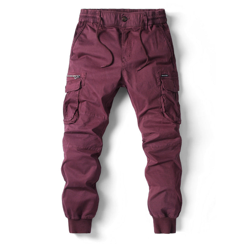 Solid Color Skinny Multi-pocket Men's Work Pants