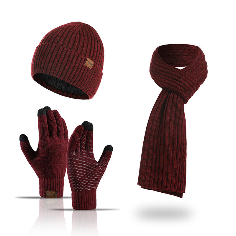 Winter Solid Color Knitted Scarf Hat Gloves Set