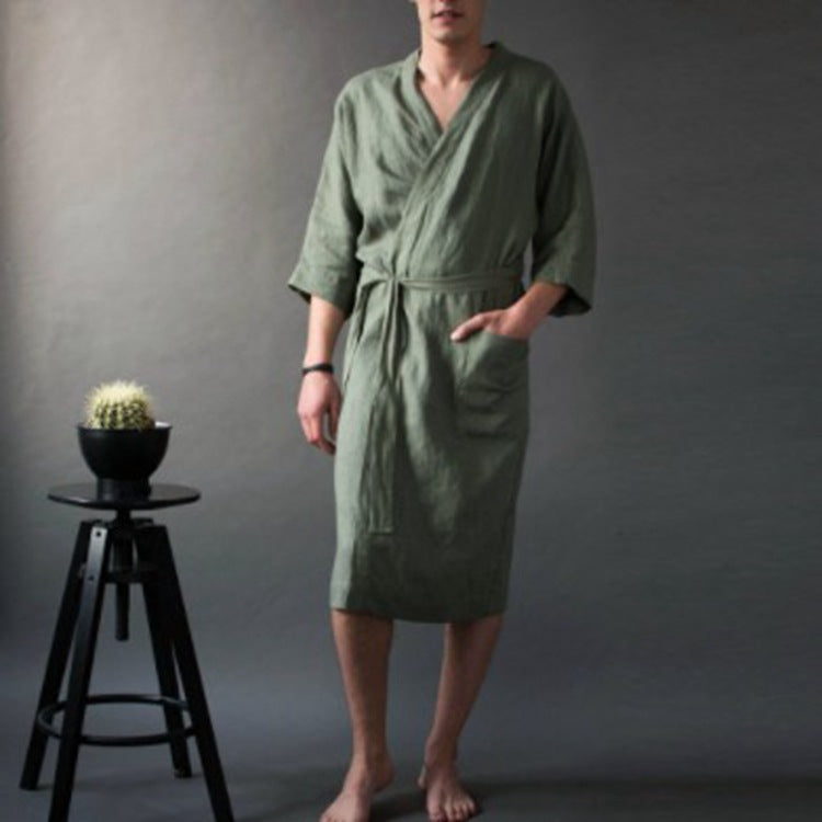 Men's Women's Long Linen Pajamas Robe Bathrobe