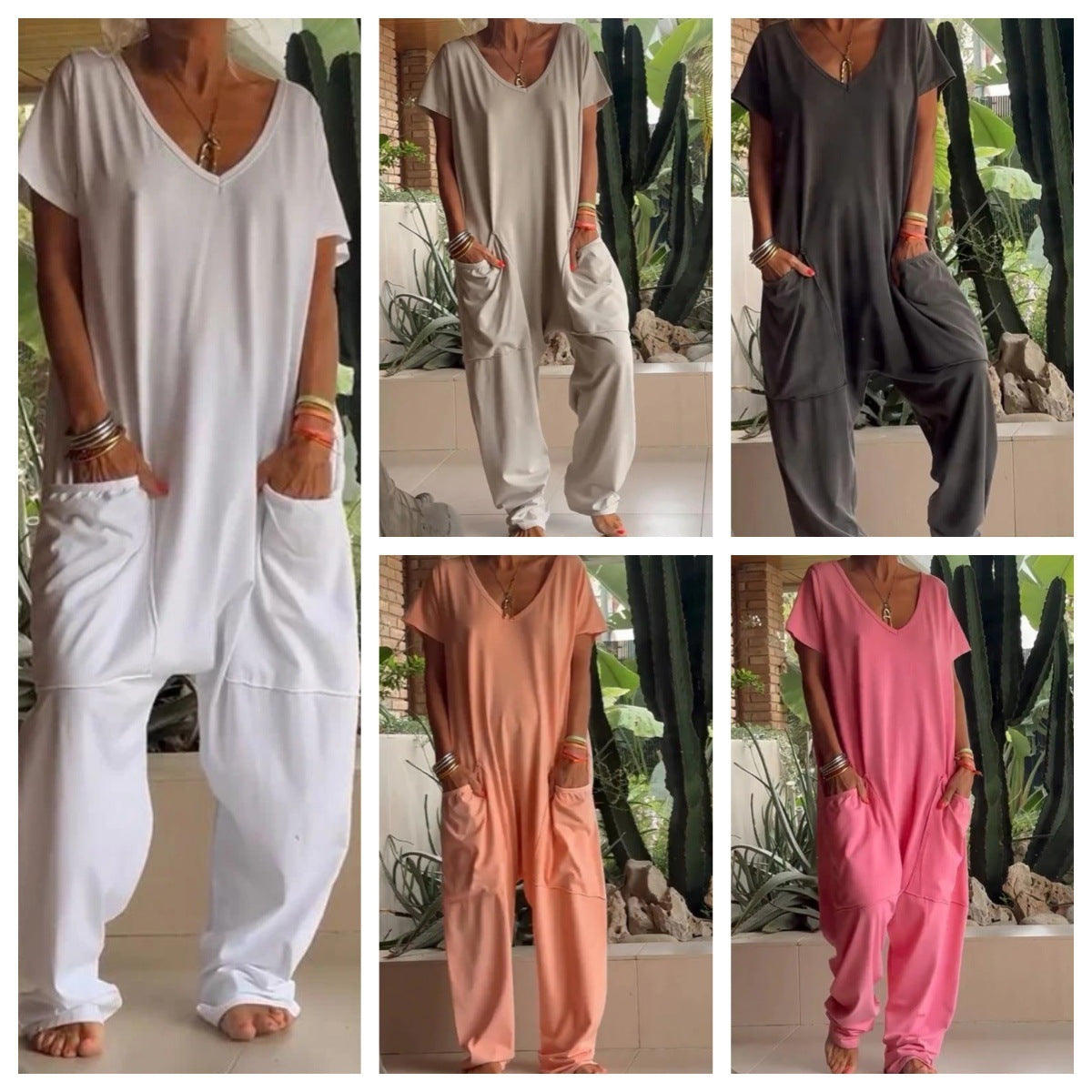 Oversized V-neck Pocket Jumpsuit