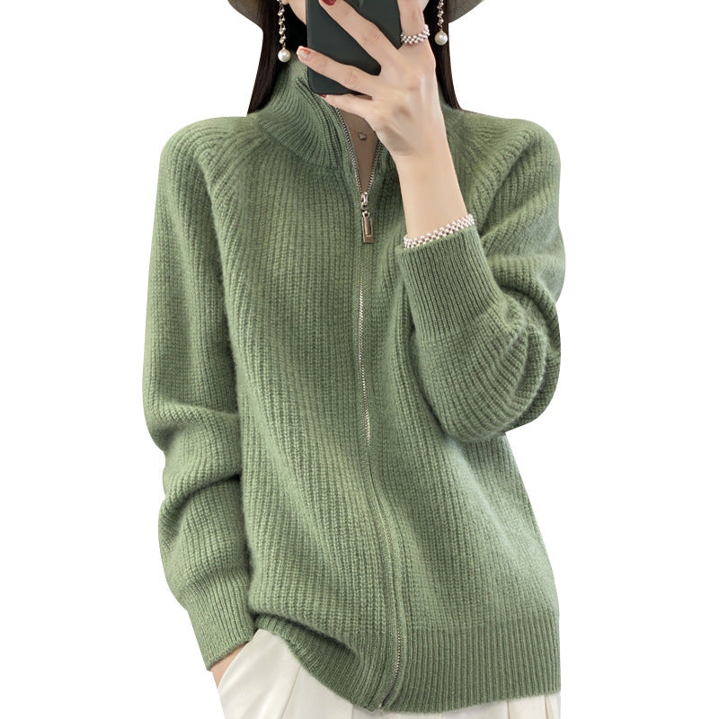 Solid Color Striped Turtleneck Zipper Sweater Sweater
