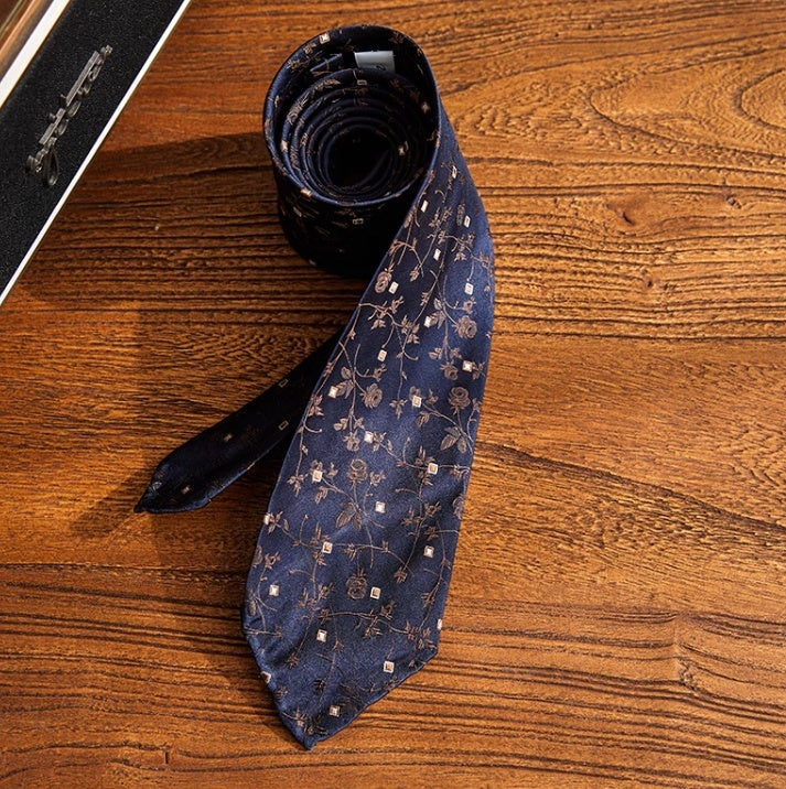 Three-fold Roll Wool Lining Handmade Silk Jacquard Tie