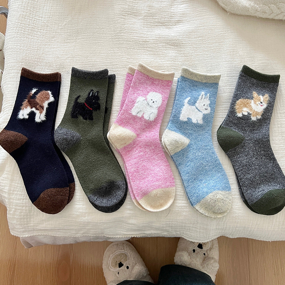 Thickened Contrast Color Mid-calf Wool Socks