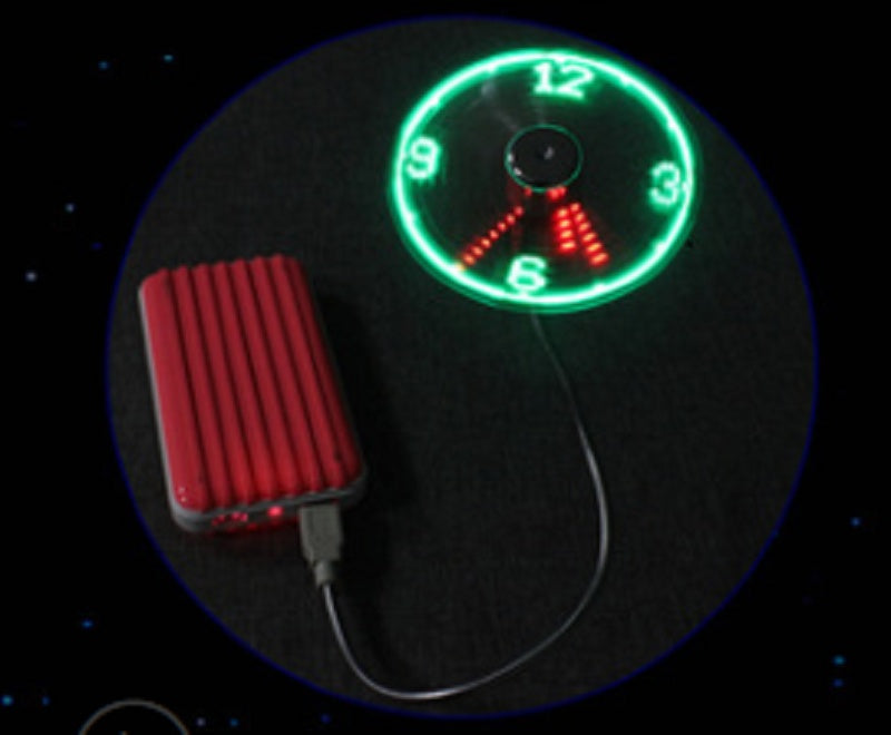 USB LED Mini Fan Clock Flexible Time Display Gadget