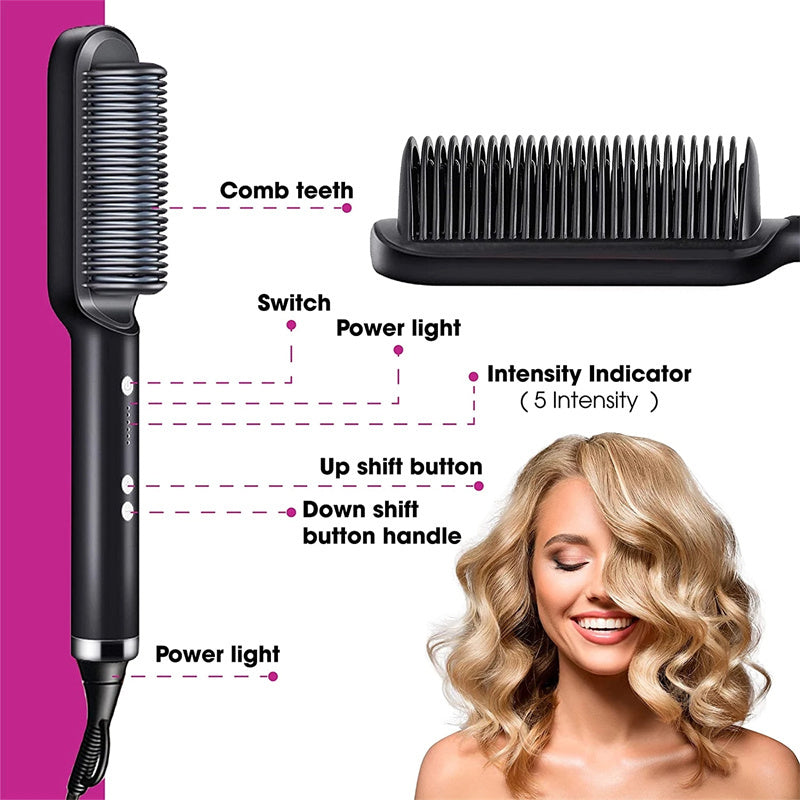 2 In 1 Hair Straightener Hot Comb Curling Brush