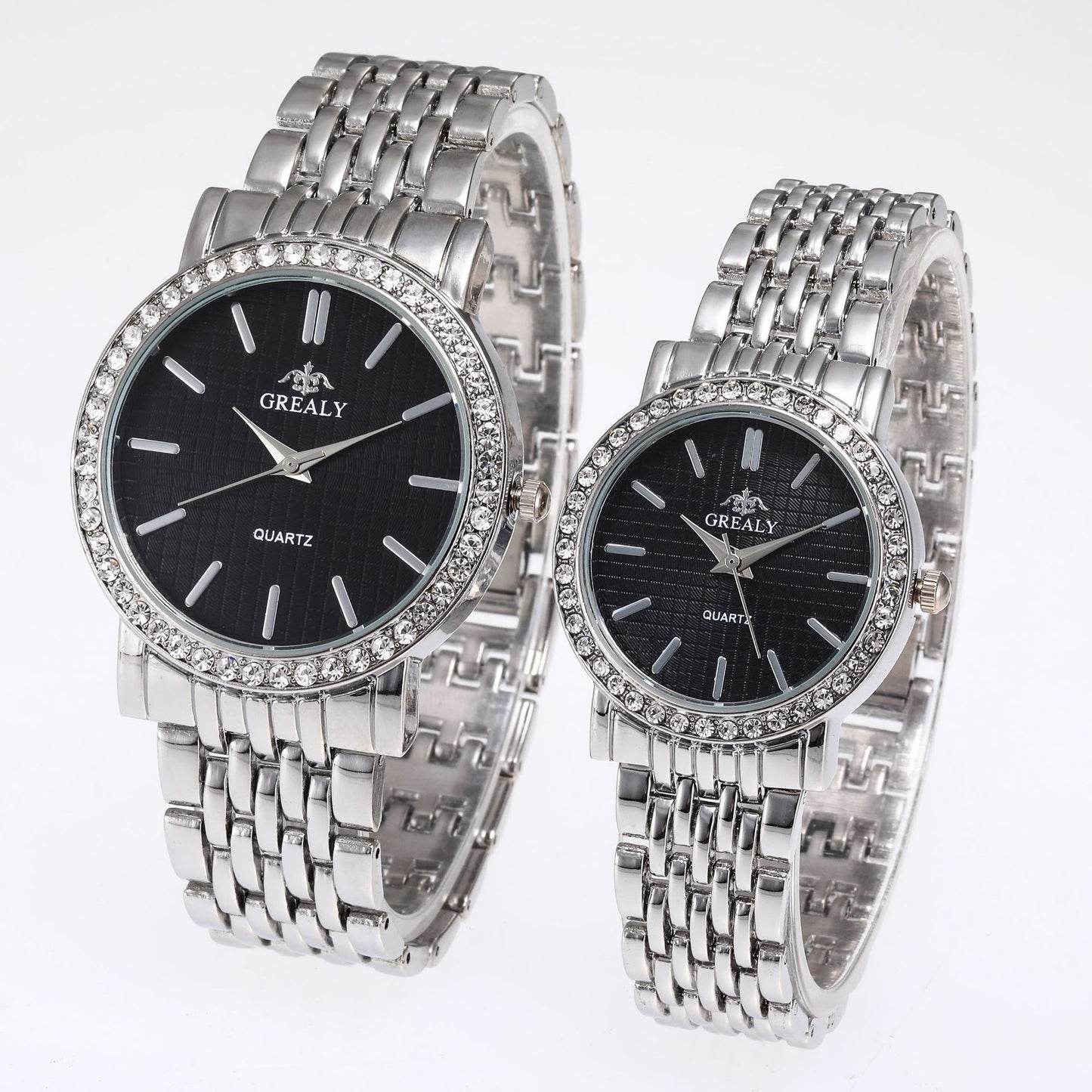 Simple Casual Quartz Watch with Steel Strap and Diamond Detailing