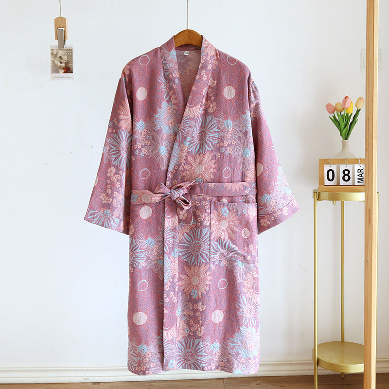 Couple Cotton Loose Lace Bathrobe Jacquard Pajamas