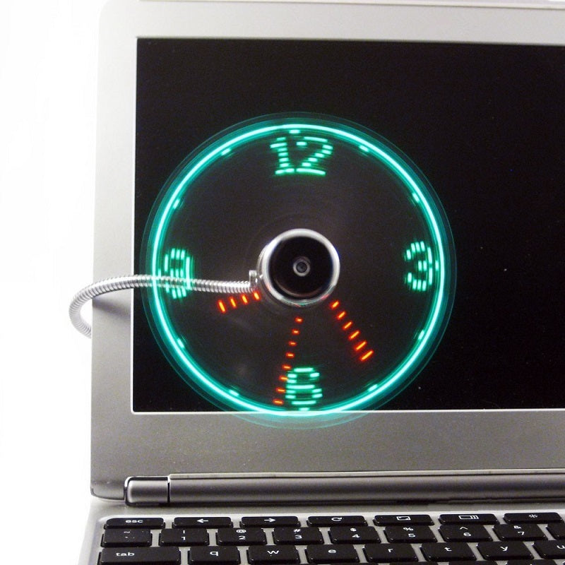 USB LED Mini Fan Clock Flexible Time Display Gadget