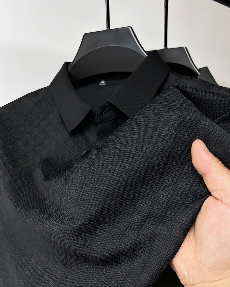 High-end Elegant Ice Silk Men's Lapel Plaid Polo Shirt