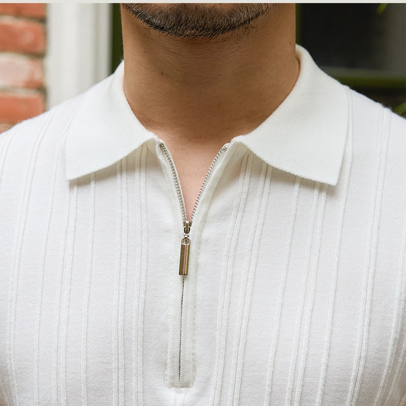 Slim Fit Sunken Stripe Knit Short Sleeve