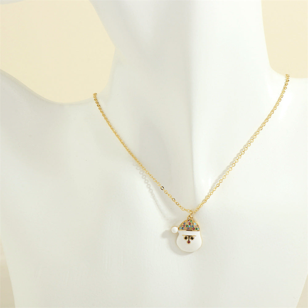 Christmas Necklace, Santa, Snowman, Rhinestones
