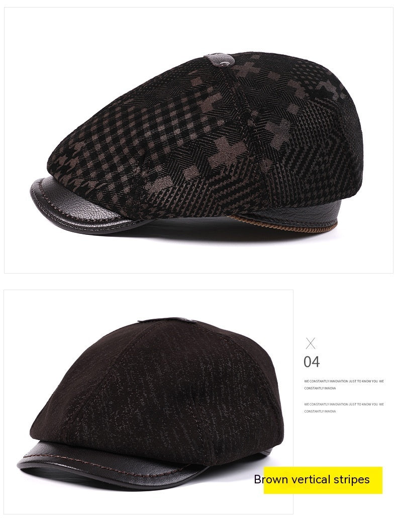 Men's Sheepskin Peaked Beret Newsboy Leather Hat