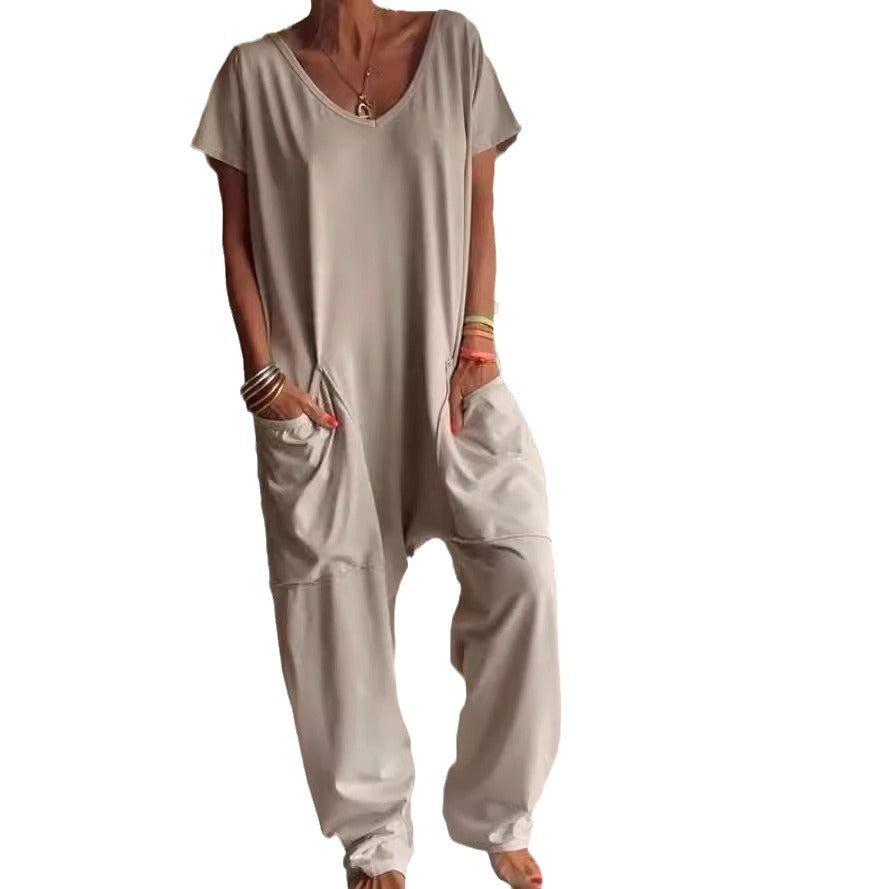 Oversized V-neck Pocket Jumpsuit
