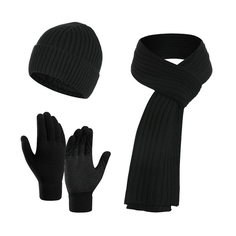 Winter Solid Color Knitted Scarf Hat Gloves Set