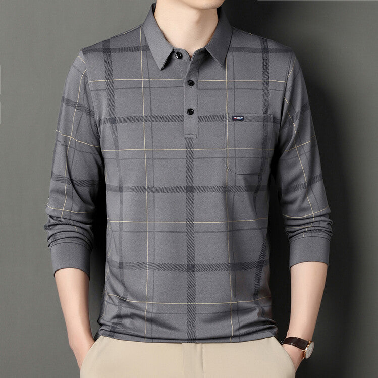 Men's Autumn Long Sleeve Striped Polo Shirt