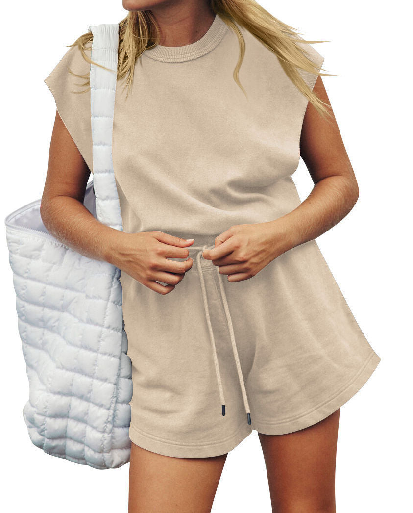 Summer Backless Drawstring Shorts Jumpsuit
