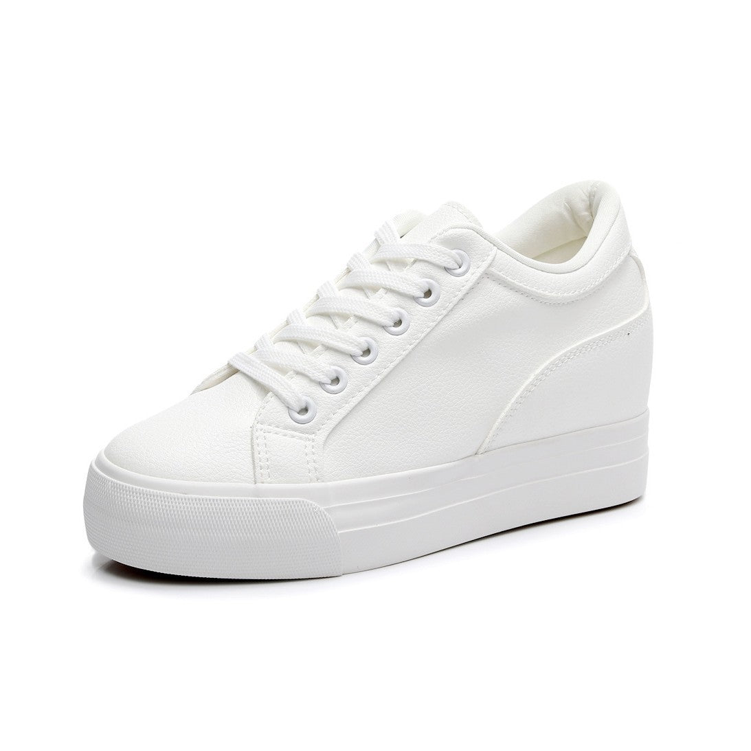 Soft Leather White Thick Bottom Height Increasing Insole Canvas Shoes