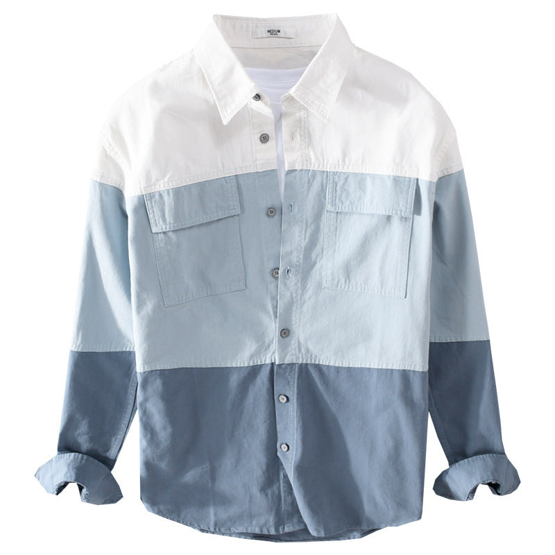 Cotton Long Sleeve Stitching Casual Men's Shirt