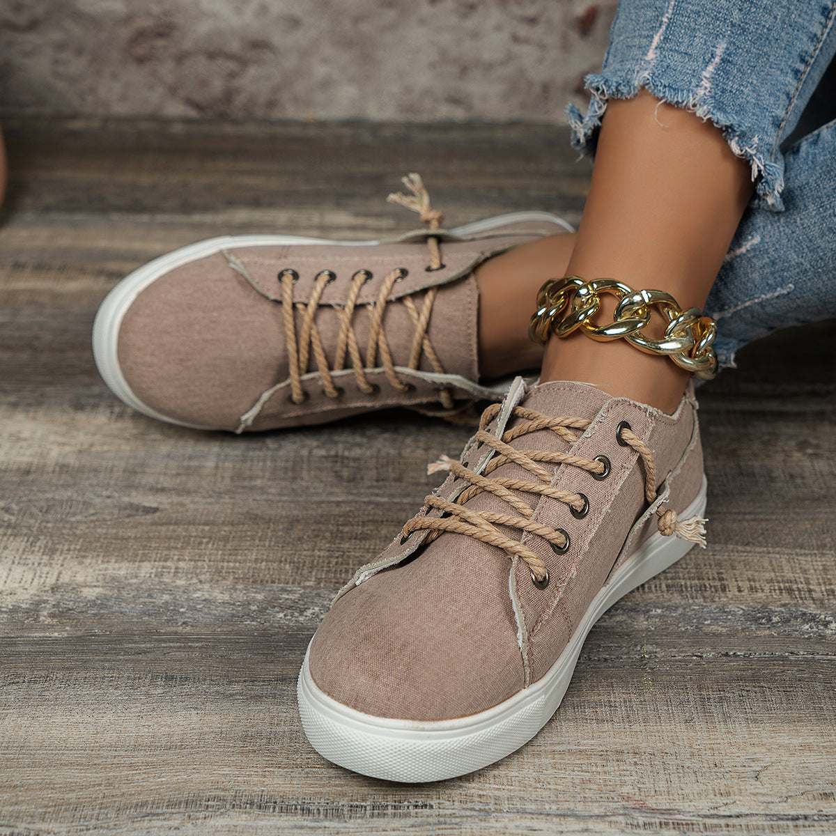Denim Low-top Lace-up Sports Casual Shoes