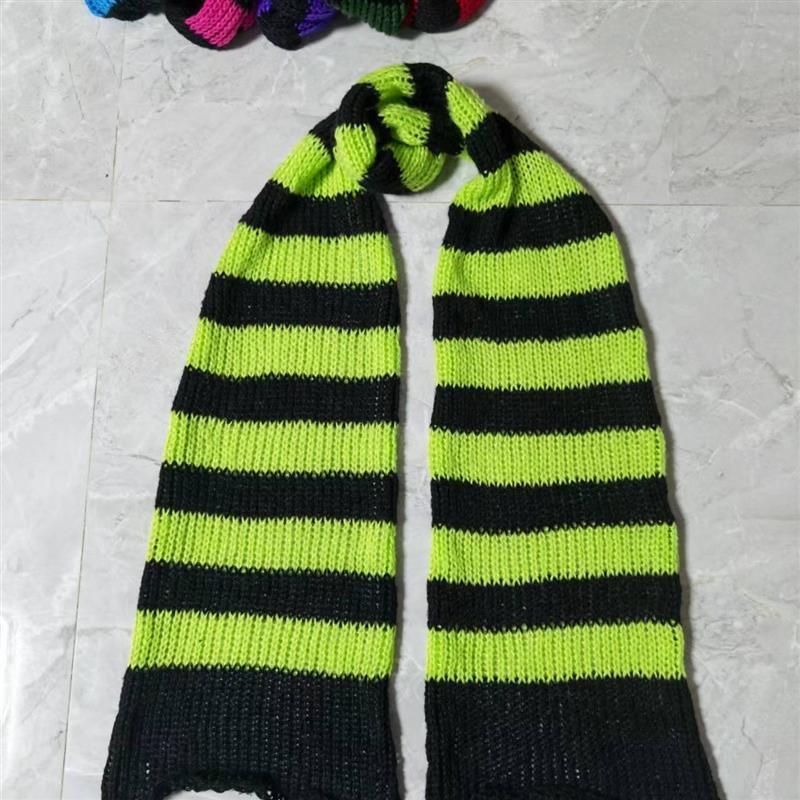 Yabi Style Punk Y2G Black Red Striped Extra Long Wool Scarf