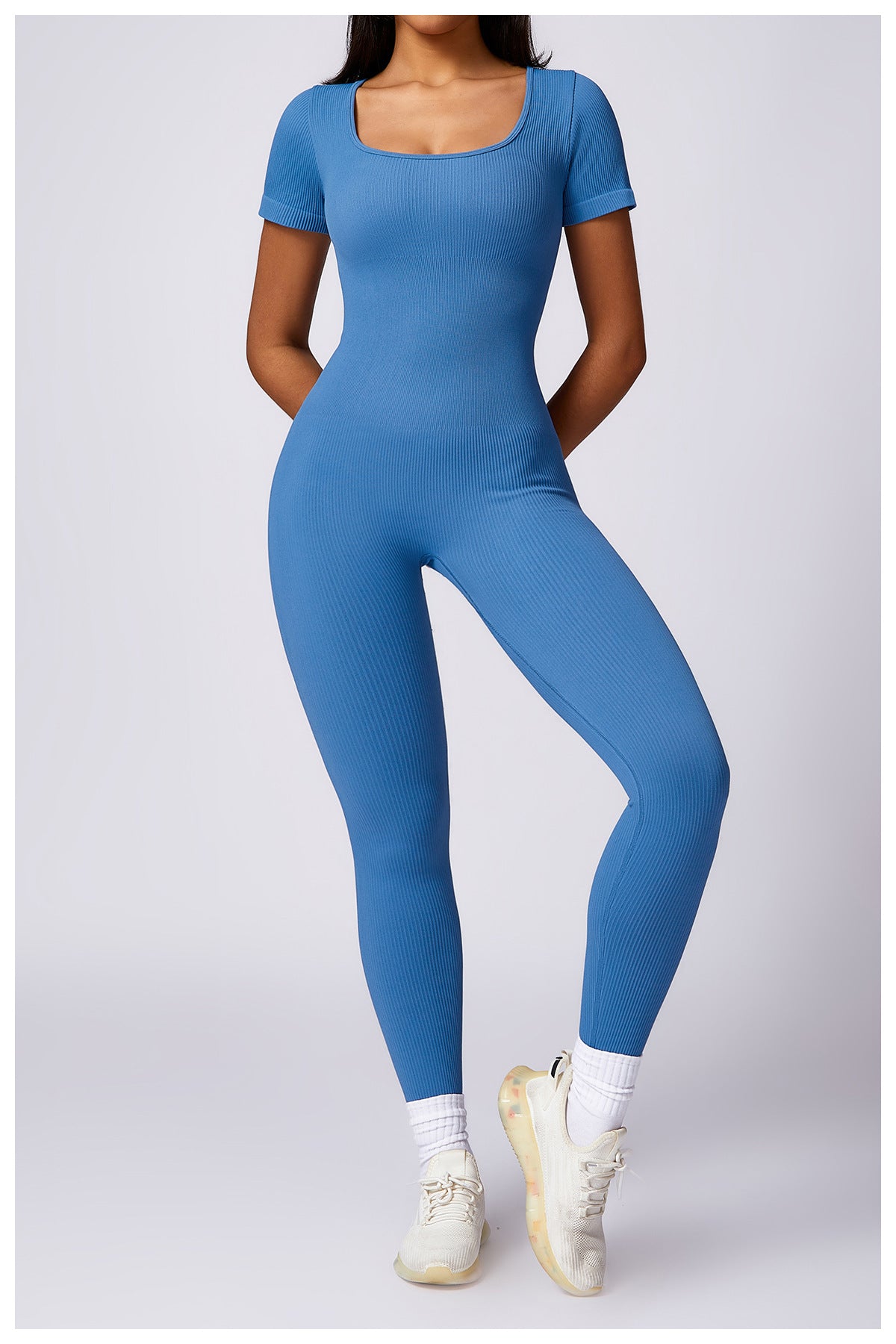 Women's Seamless High-Strength Thread Short-Sleeve Sports Jumpsuit