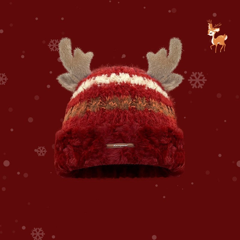 Christmas Deer Antler Knitted Hat