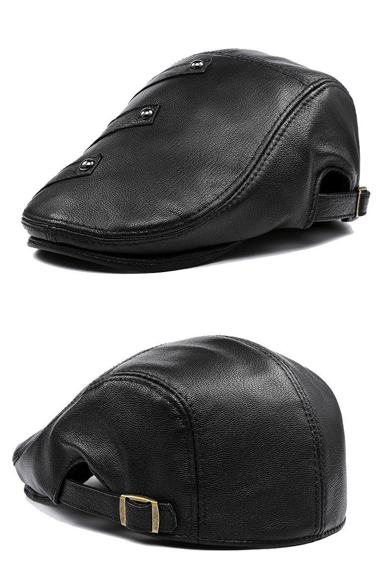 Autumn Winter Leather Men's Duck Tongue Beret