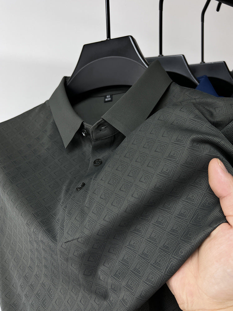 High-end Elegant Ice Silk Men's Lapel Plaid Polo Shirt