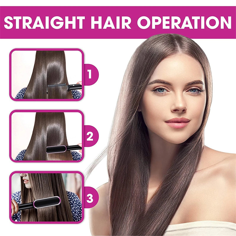 2 In 1 Hair Straightener Hot Comb Curling Brush